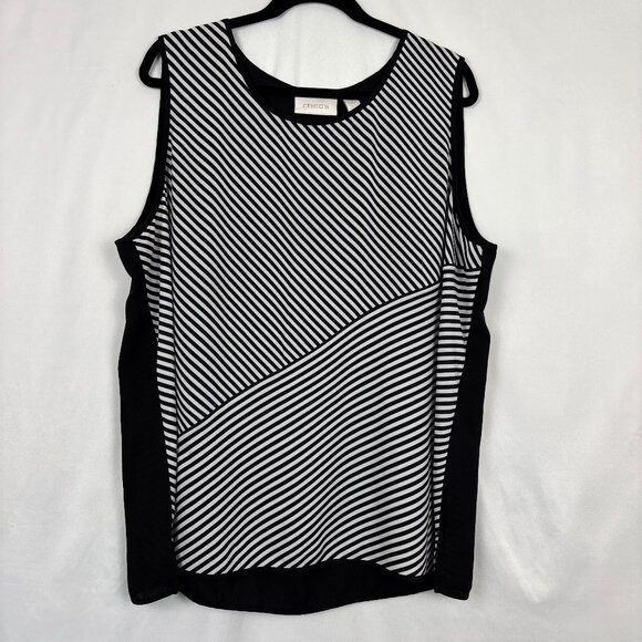 Chico's Sleeveless Diagonal Striped Tank Top Black White Women's Size 4‎ XXL - Picture 1 of 15